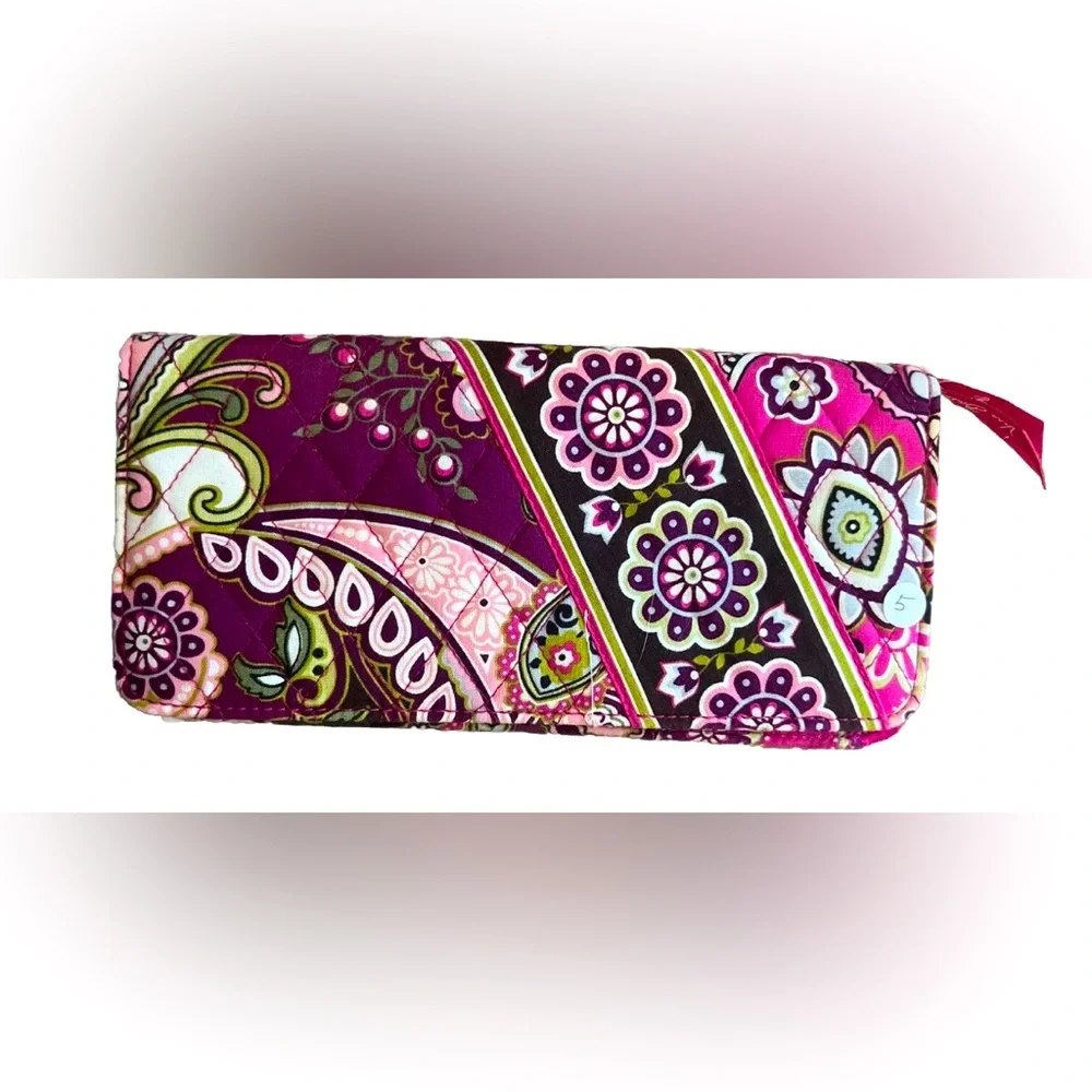 Vera‎ Bradley Pink/Lime Green Flowers Long Wallet Magnetic Closure Quilted NW/OT